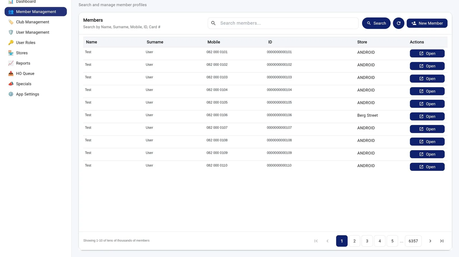 Member search across tens of thousands of records with balances and card history